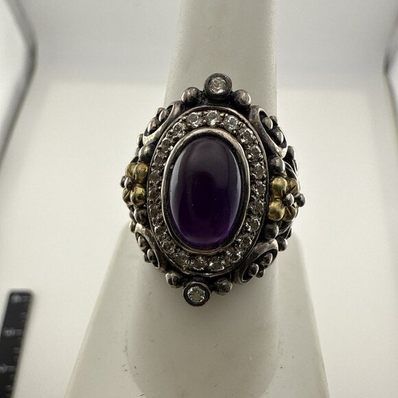 Barbara Bixby Ring Sterling Silver 18K Amethyst Topaz Sz 8 Floral Cabochon 925 - Picture 3 of 12